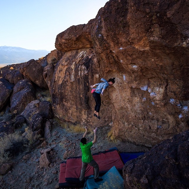 Georgie Abel climbing in Bishop, California