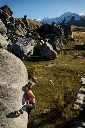 Rounding out her Masters in Mantelling on Tiger Eyes, (v9), Castle Hill, NZ. Photo: Kyle George