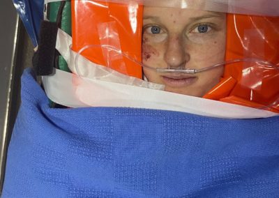 Emily Harrington stabillized on stretcher