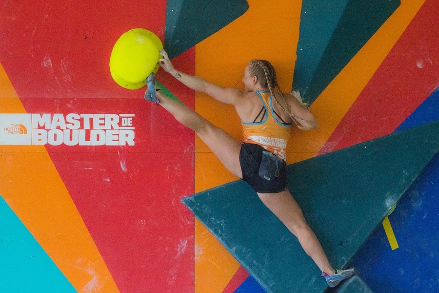 Emily Harrington crushing indoor climbing.