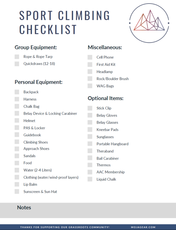 What to Pack Sport Climbing Checklist