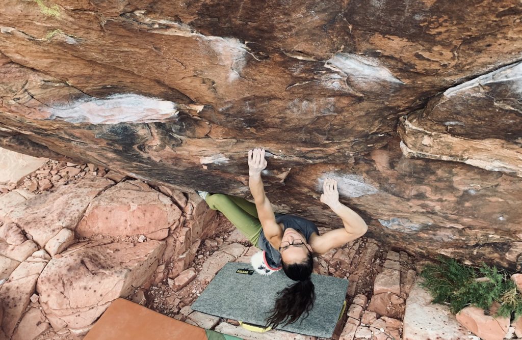 Miriam Borgstrom climbing Monkey Trench v10