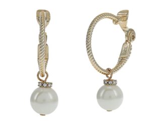 LAUREN Ralph Lauren 25 mm Rope Hoop w/ Pearl Drop Earrings (Gold/White Pearl/Crystal) Earring