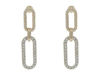 LAUREN Ralph Lauren Twisted Rope Pave Drop Earrings (Gold/Crystal) Earring