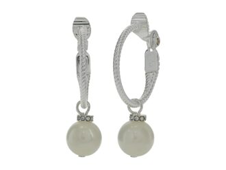 LAUREN Ralph Lauren 30 mm Twisted Rope Pave Hoop Earrings (Silver/Crystal) Earring