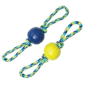 Zeus Double TPR and Rope Ball Tug Toy - Blue/Yellow