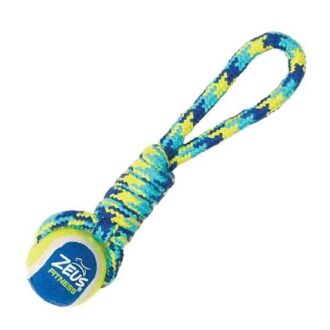 Zeus Nylon Tennis Ball Rope Tug Toy - Blue/Yellow